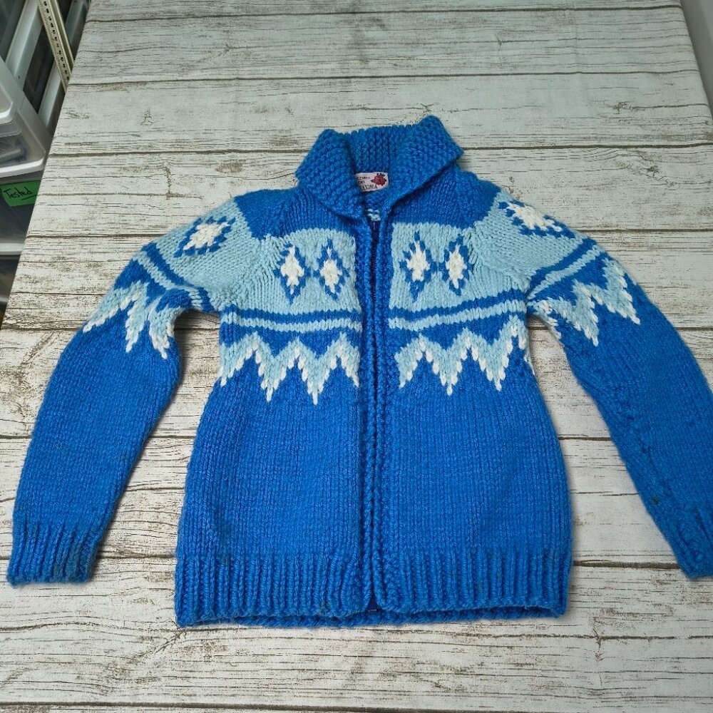 Handmade Blue Fair Isle Nordic Pattern Cardigan Youth